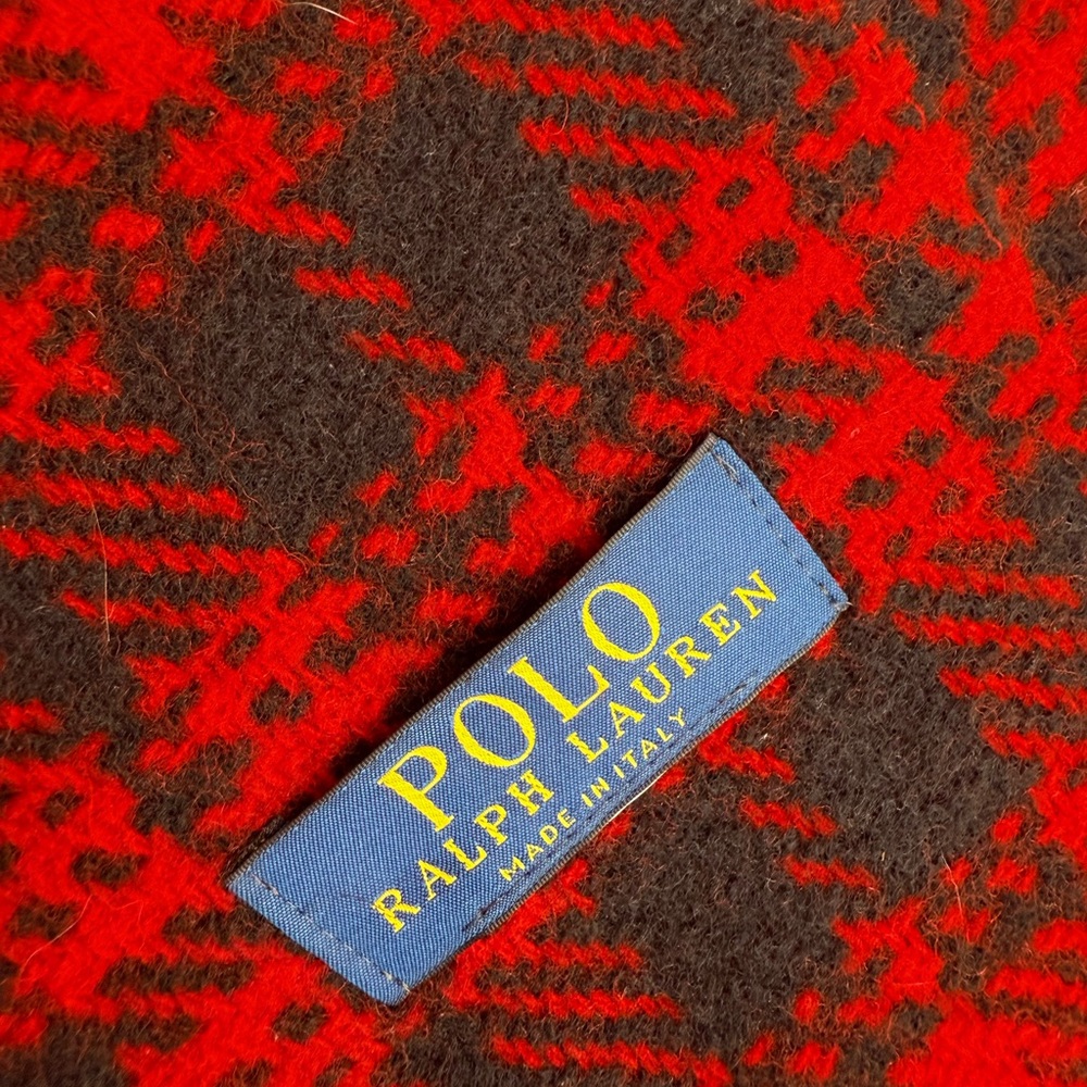 Polo Ralph Lauren Red and Black Plaid Wool Blend Scarf Made in Italy - Picture 3 of 8
